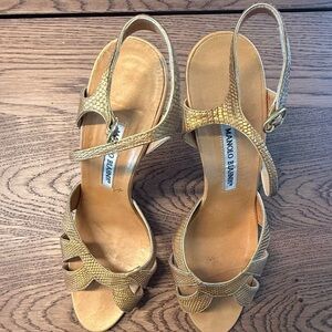 Manolo Blahnik Metallic Gold Sandals - size 41, vintage-y